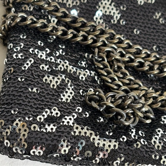 J. CREW Factory Black Silver Sequins Chain Strap Crossbody Sparkly Elegant Bag - Picture 12 of 16